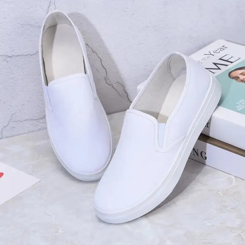 Women fashion spring & summer slip on black canvas shoes lady classic white flat platform shoes zapatos de mujer